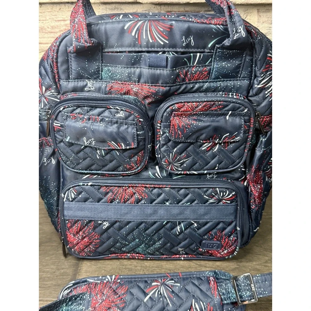Lug Mini Puddle Jumper Backpack Navy Blue Fireworks Double Handle Purse Bag